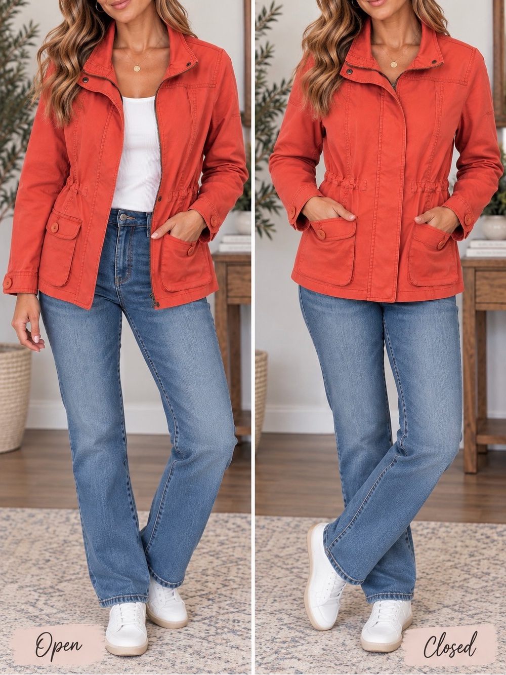 Coldwater Creek Rust Orange Utility Jacket with Front Pockets-Sizec4-6